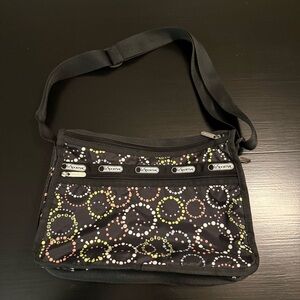 LeSportsac Black Crossbody‎ Bag with Multicolor Circle Design